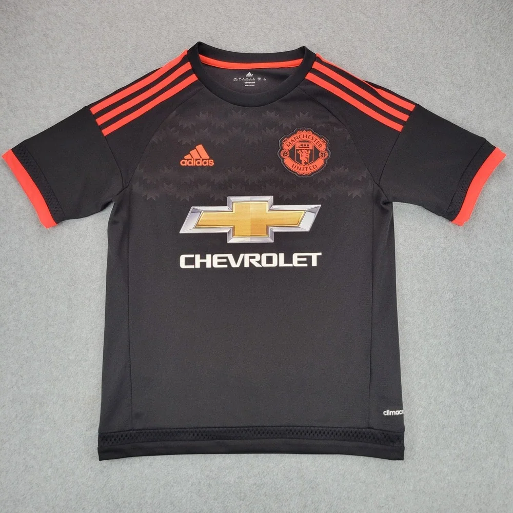 Adidas Manchester United Jersey Kids Large Black Orange Climacool Chevrolet